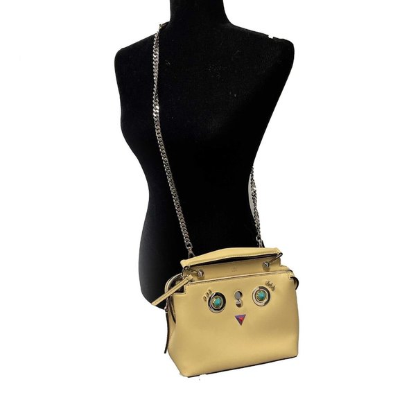 Fendi -DotCom Faces Convertible Small Yellow Satchel - Top Handle w/ Chain Strap - Picture 2 of 16